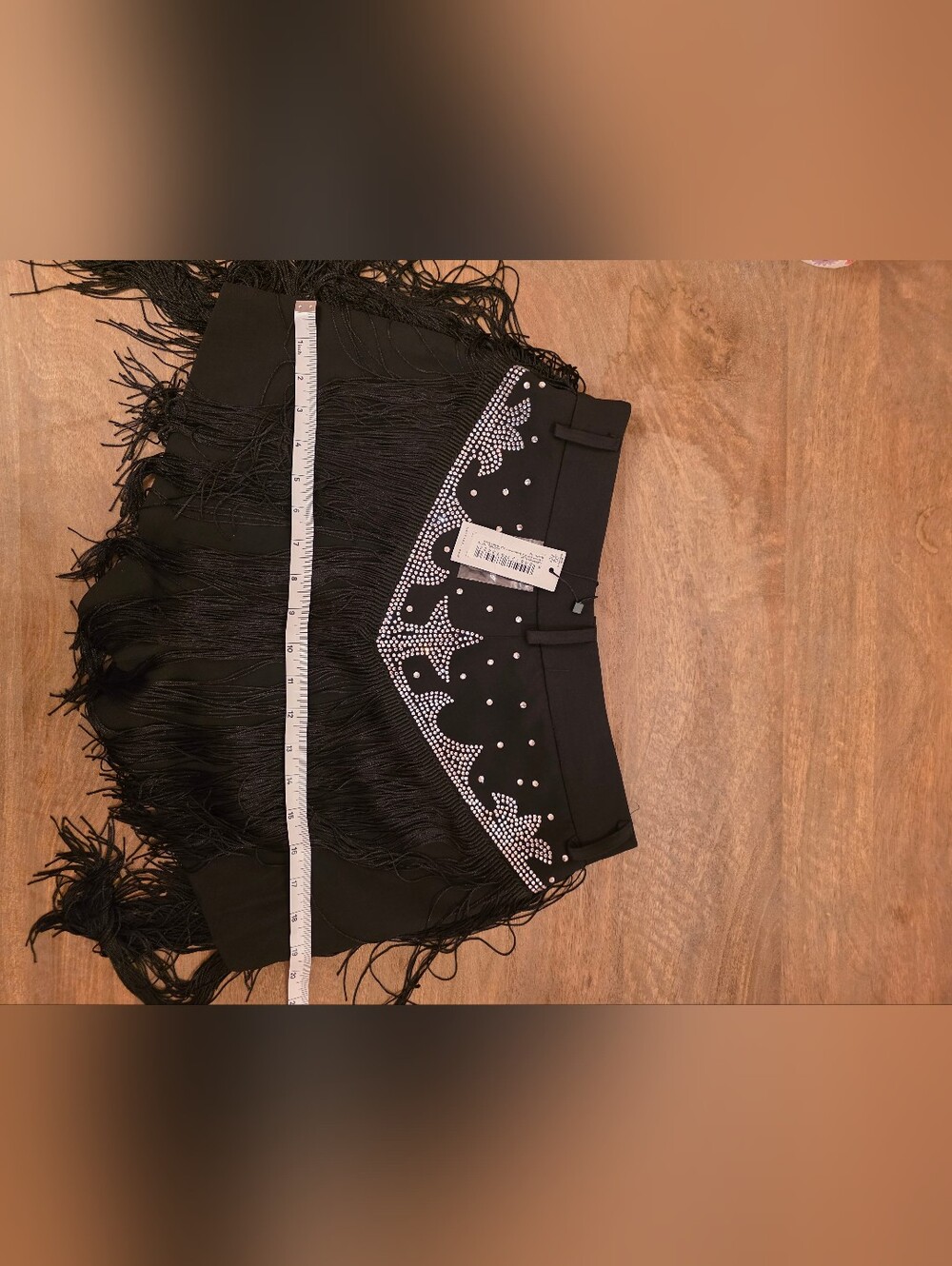Nasty Gal Black Rhinestone Studded Fringe Back Shorts US Sz 6 - Picture 12 of 15